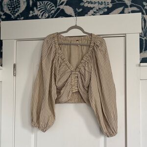 Free People Beige Striped Crop Top